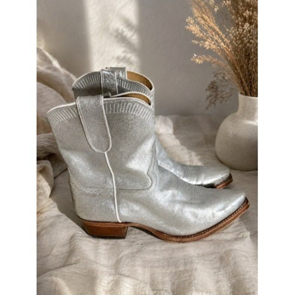 Macie Bean M8557 Silver Metallic Leather Western Snip Toe Cowboy Boots Womens 8